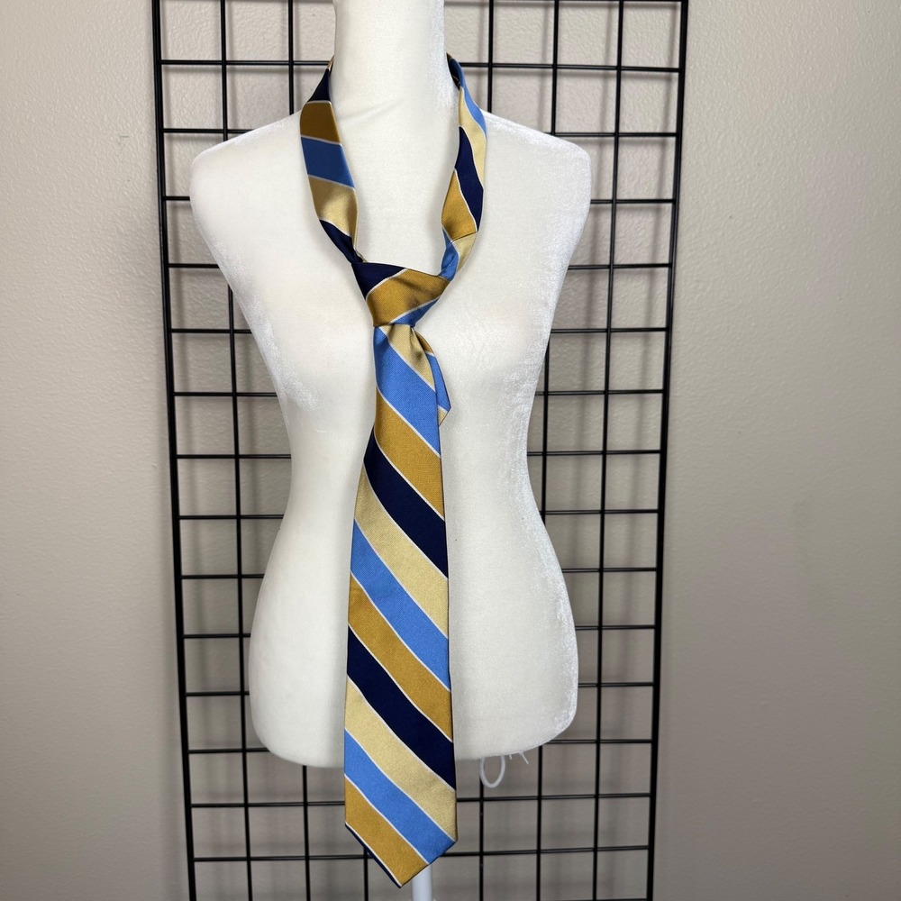 NWT Brooks Brothers Necktie Blue Gold Silk Woven in England Stripe Makers Preppy